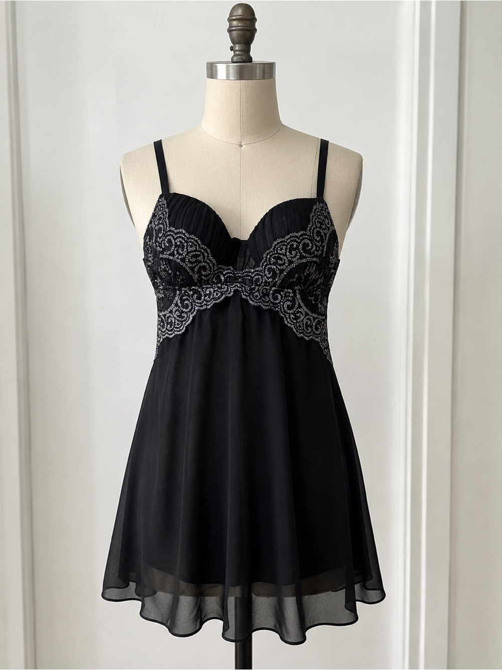 Vintage Seduction by Cinema Black Babydoll Chemise Nightie Lace Sheer Lingerie S